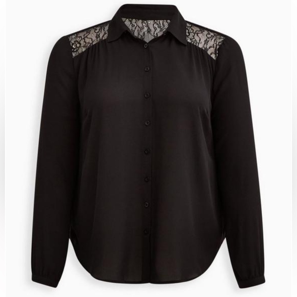 New! Torrid sz‎ 3 Georgette Lace Trim Drop Shoulder Button-Up Shirt 3X